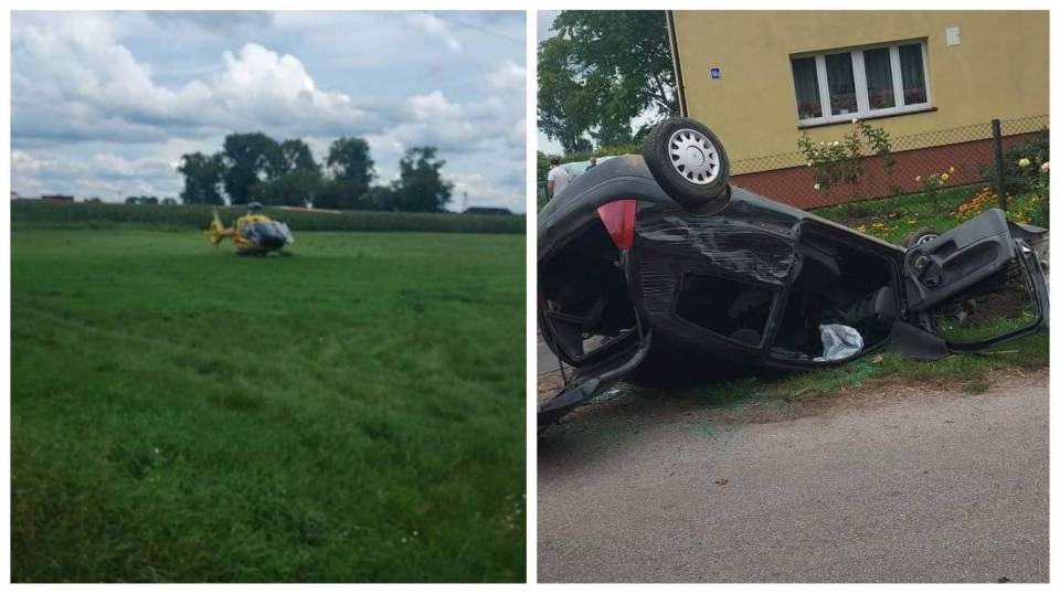 Wypadek w Jankowicach. Auto wypadło z drogi, na miejscu lądował śmigłowiec LPR